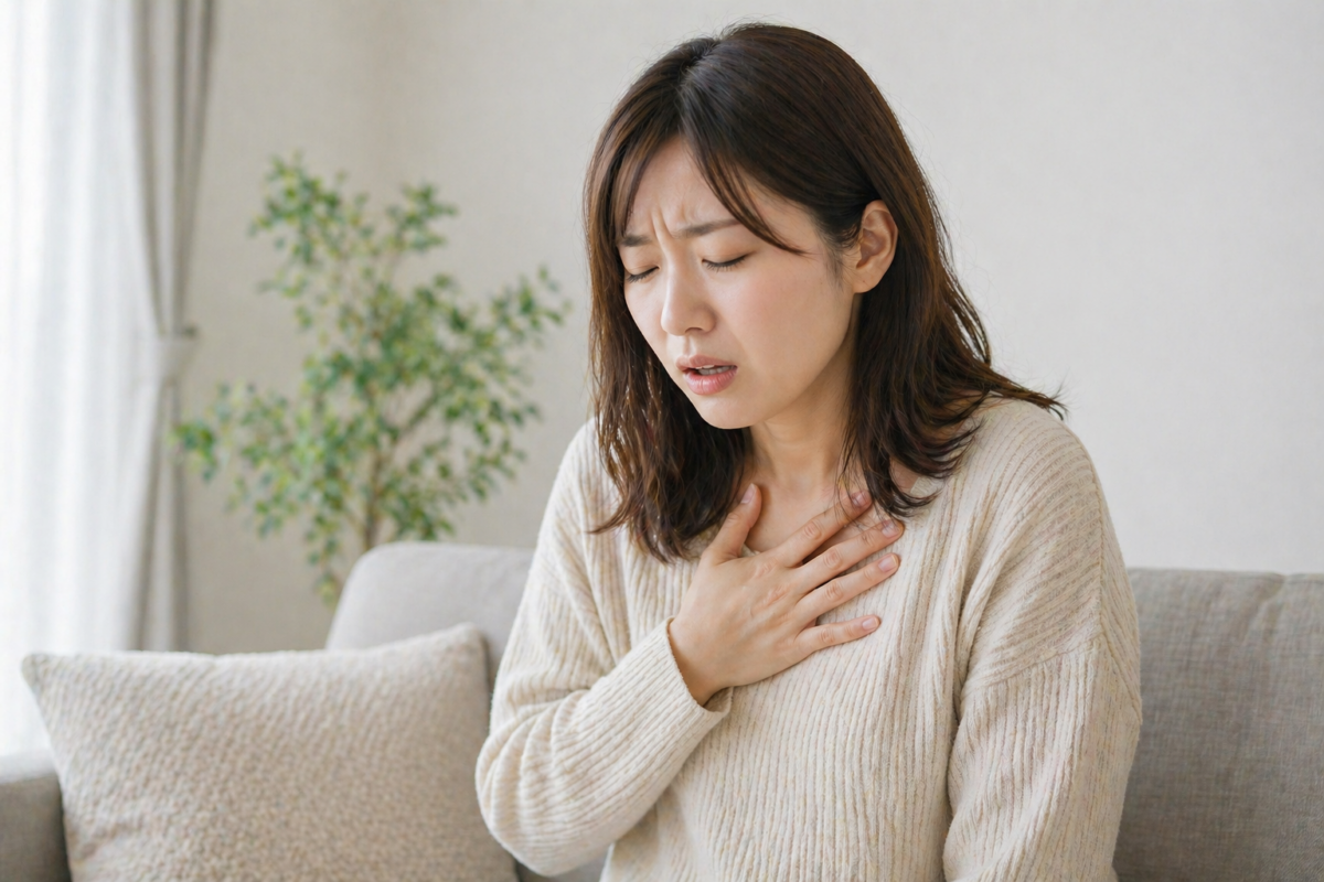 息が苦しそうな女性