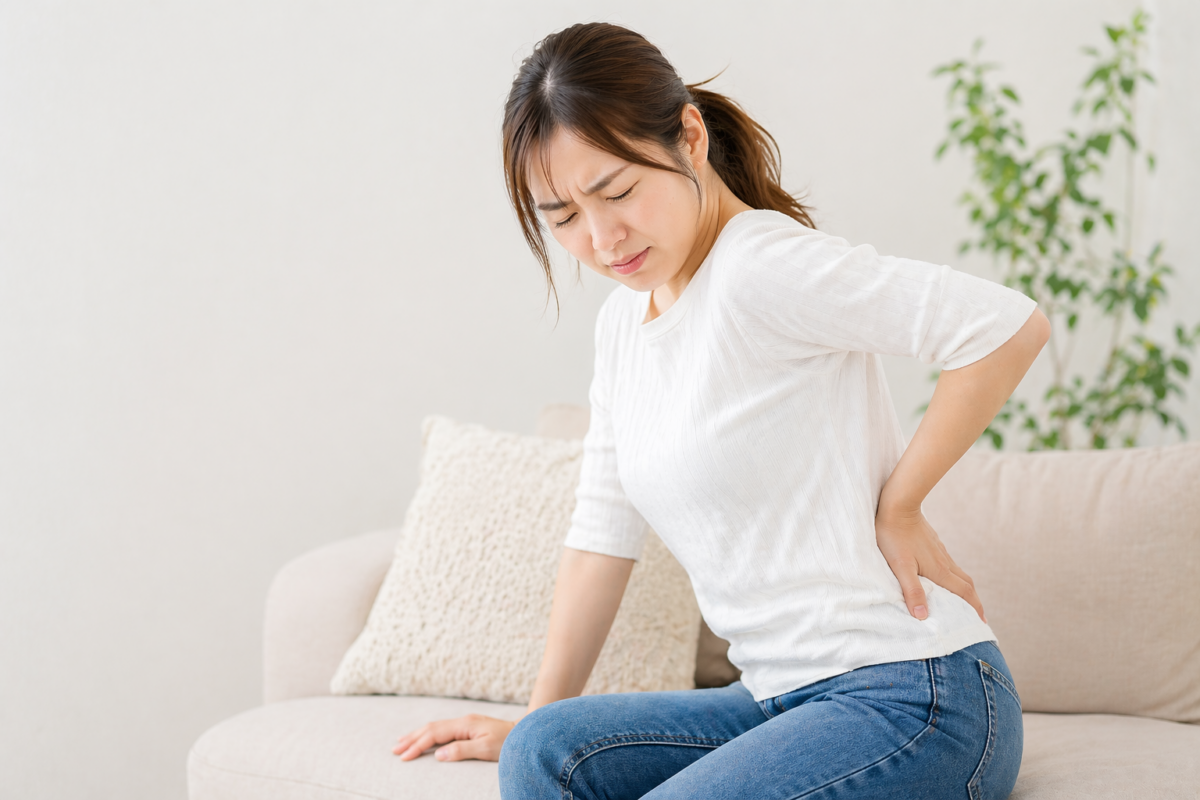 腰痛に悩む女性