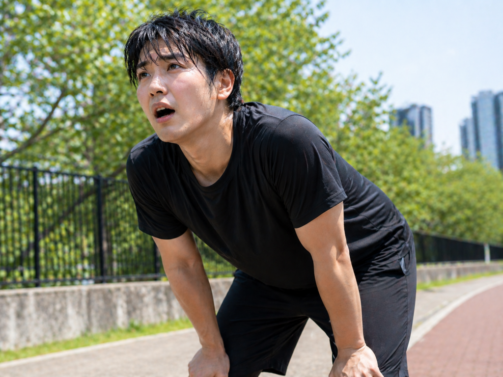運動して疲れる男性