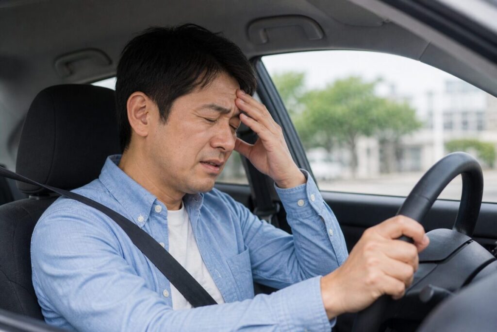 運転中に不調を感じる男性