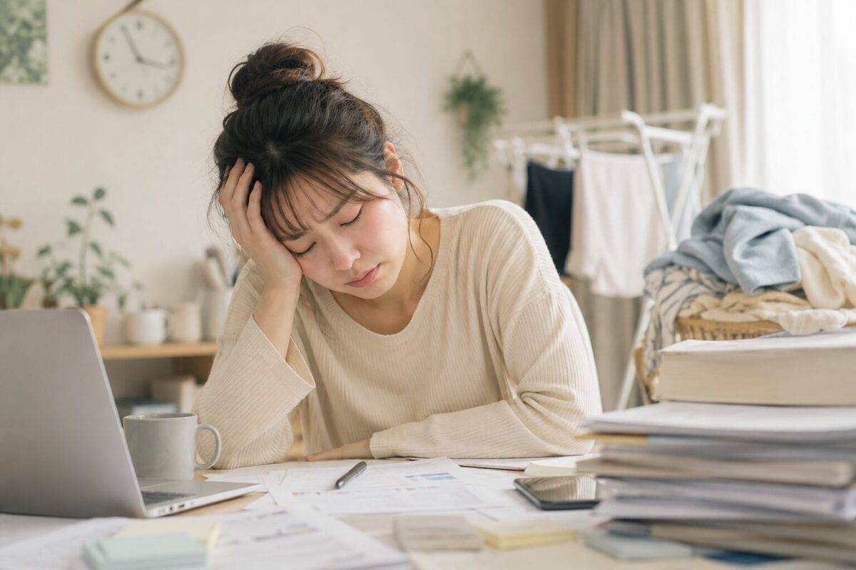 家事に追われて辛そうな女性